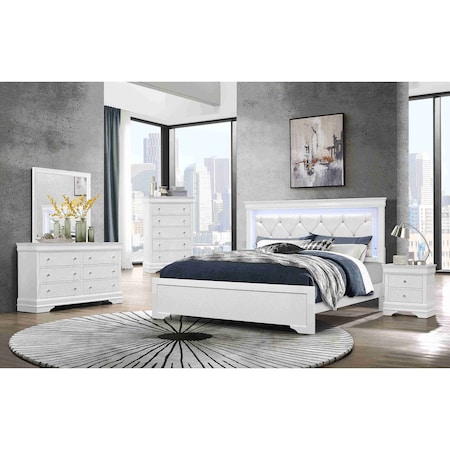 Global Furniture Usa Traditional Glam Croc Pompei Metallic White King Bed With Led 3037